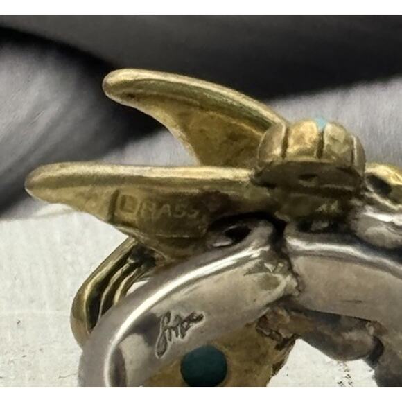 Carolyn Pollack Fritz Casuse 925 & Brass Turquoise Hummingbird Ring 8.57G/Sz 5 - Picture 7 of 8